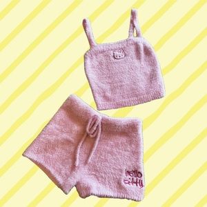 Hello Kitty X Forever 21 fuzzy pink crop top and shorts matching set